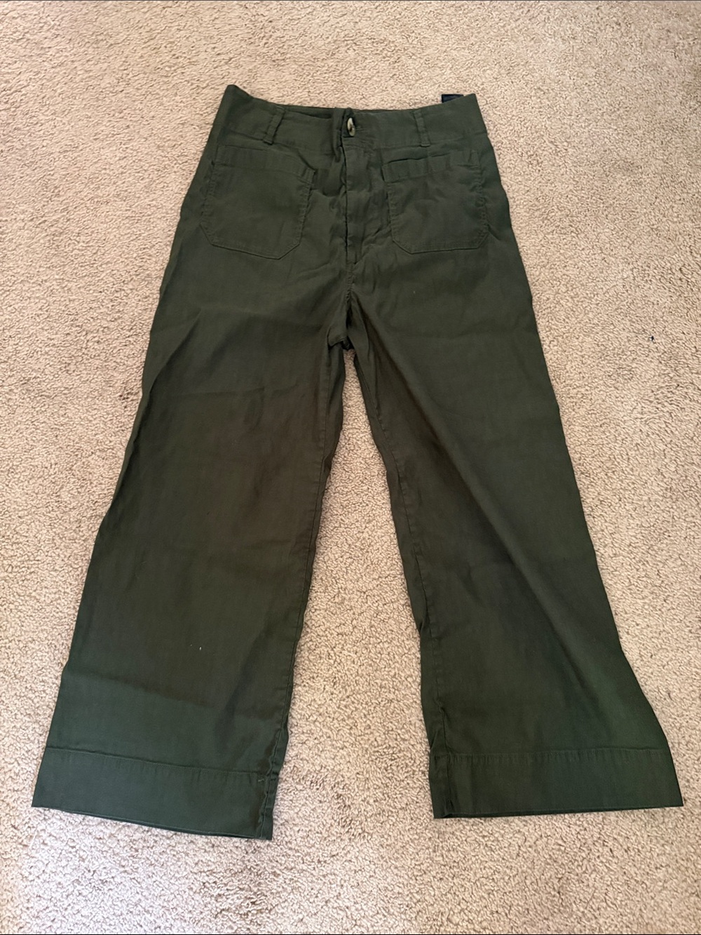 Maeve Dark Olive Cropped Wide-Leg Pants